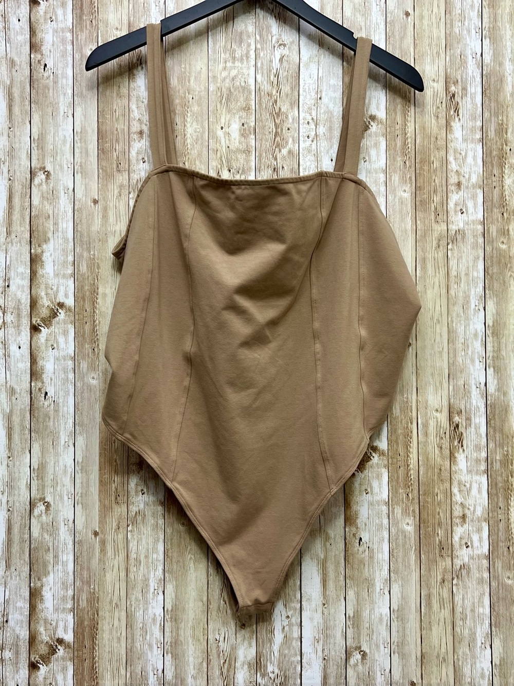 H&M tan seamed Thong bodysuit featuring a strappy square neckline Size XXL